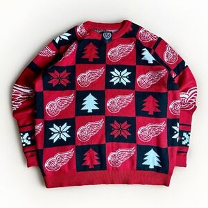 Detroit Red Wings Ugly Christmas Sweater Men XL Black White Logo Knit NHL Hockey